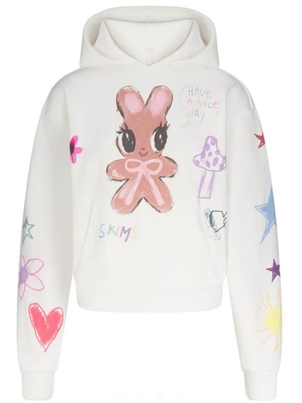 SKIMS Hoodie with Pink Bunny Graphic and Colorful Doodles